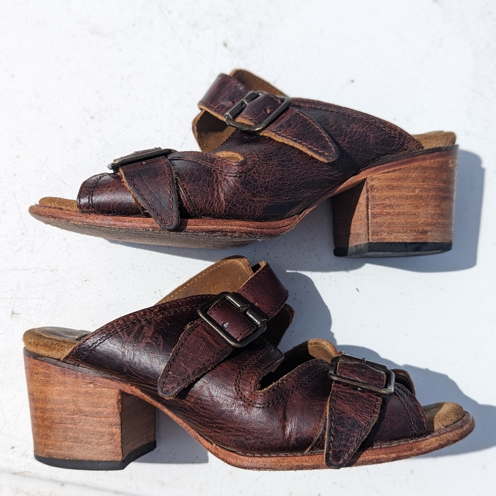 FREEBIRD | Caprice Cognac Brown Distressed Leather Sandals Size 8 - Picture 9 of 15